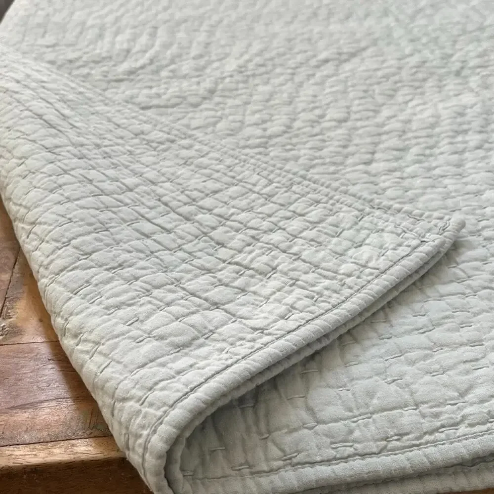Pottery Barn Pick-Stitch Cotton Linen Blue Green Quilt 104